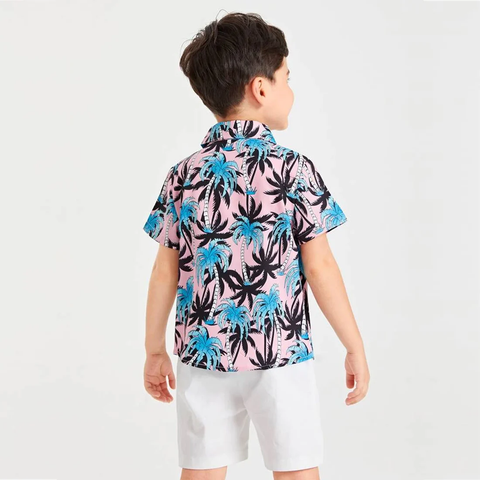 Beast4you Boys Plam Tree Button Front Shirt For Boy.