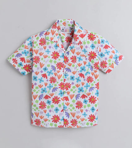 Beast4you Red Flower Digital printed Shirt with Blue solid Shorts