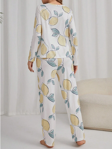 Beast4you Lemon Print Tee & Pants PJ Set