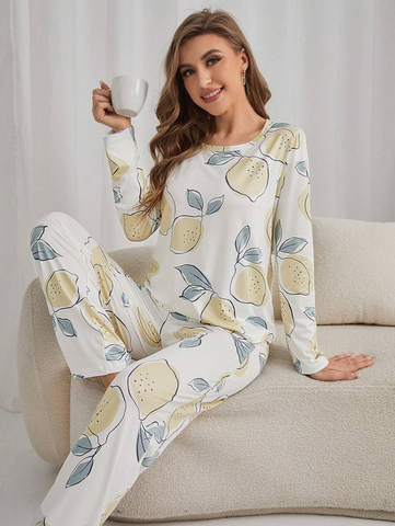 Beast4you Lemon Print Tee & Pants PJ Set