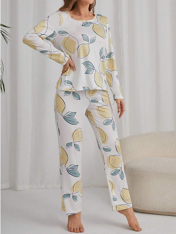 Beast4you Lemon Print Tee & Pants PJ Set