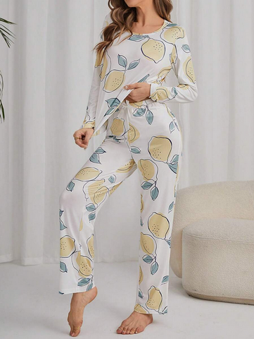 Beast4you Lemon Print Tee & Pants PJ Set