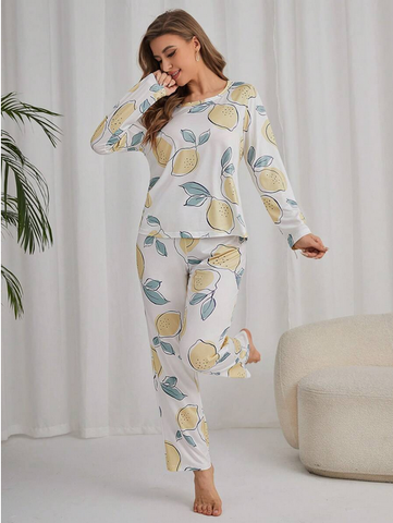 Beast4you Lemon Print Tee & Pants PJ Set