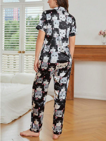 Beast4you Cartoon Graphic Contrast Piping PJ Set