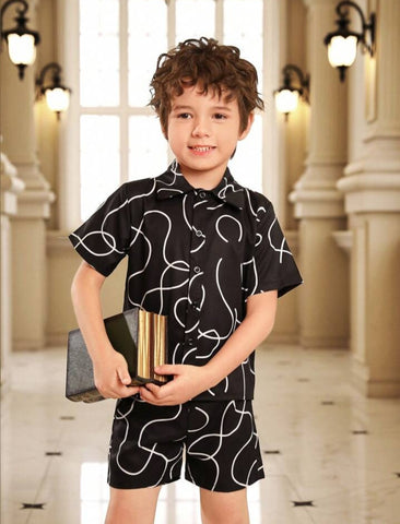 Beast4you Kids EVRYDAY Young Boy's Irregular Striped Print Shirt And Shorts Set For Summer