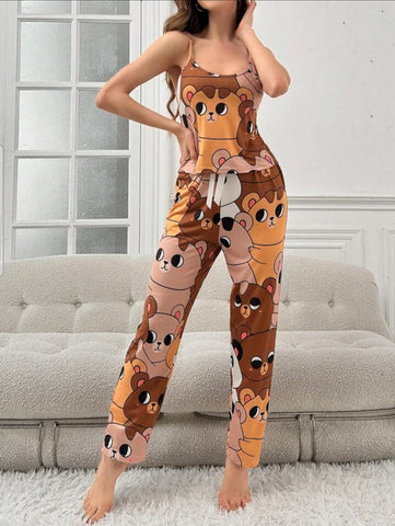 Beast4you Cartoon Printed Tank Top & Long Pants Pajama Set