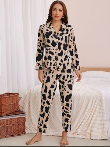 Beast4you All Over Print Button Front Pocket Patched PJ Set