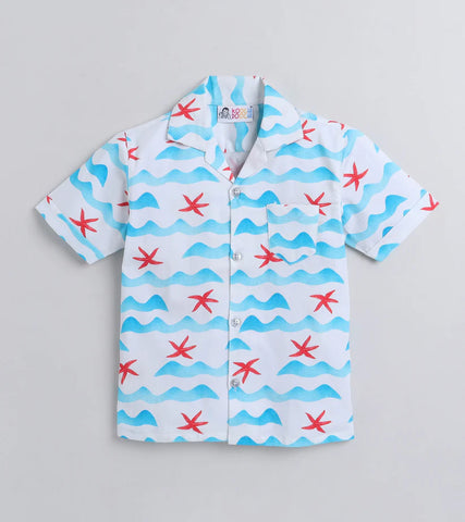 Beast4you Starfish Digital printed Shirt with Blue solid Shorts