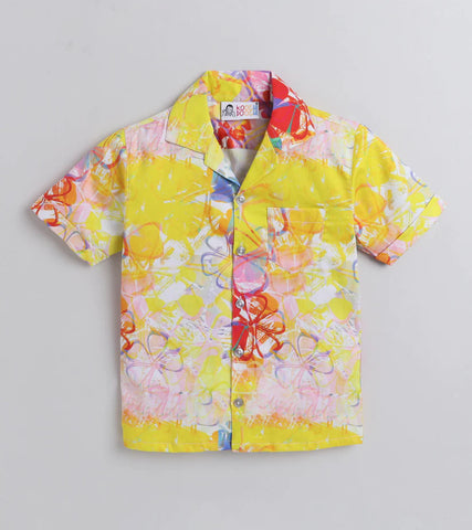 Beast4you Stencil floral Digital printed Shirt with White solid Shorts