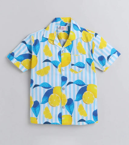 Beast4you Striped Lemon Digital printed Shirt with Blue solid Shorts