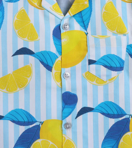 Beast4you Striped Lemon Digital printed Shirt with Blue solid Shorts