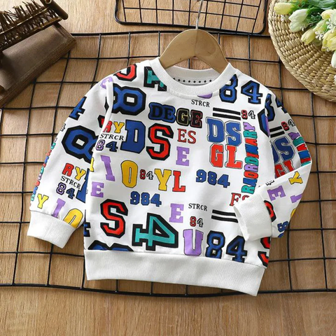 Beast4you Toddler Boy's Letters Print Neck Color Block Full Sleeve T-Shirt For Boy's & Girl's..