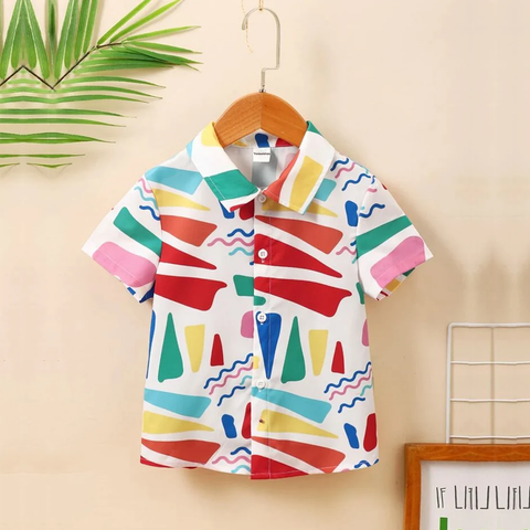 Beast4you Boys Geometric Graphic Color-block Shirt For Boy.