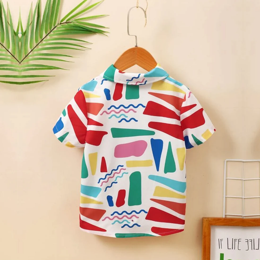 Beast4you Boys Geometric Graphic Color-block Shirt For Boy.