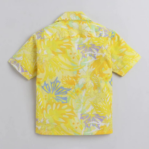 Beast4you Yellow Leaf Digital printed Shirt with White solid Shorts