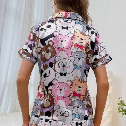 Beast4you Cartoon Graphic Contrast Piping PJ Set