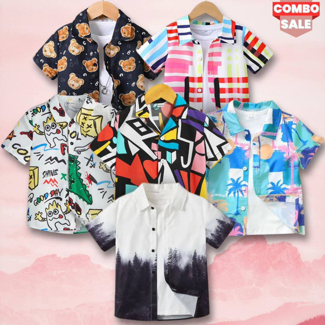 Beast4you Multicolors Colourful Graphic Stylish Designer ((Combo pack For 6)) Shirt For Boy.