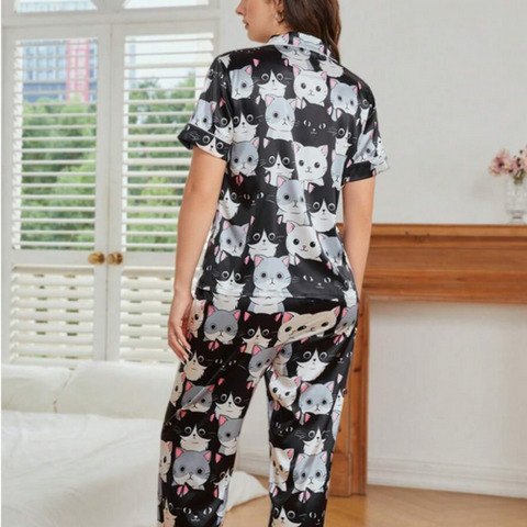 Beast4you Cartoon Graphic Contrast Piping PJ Set