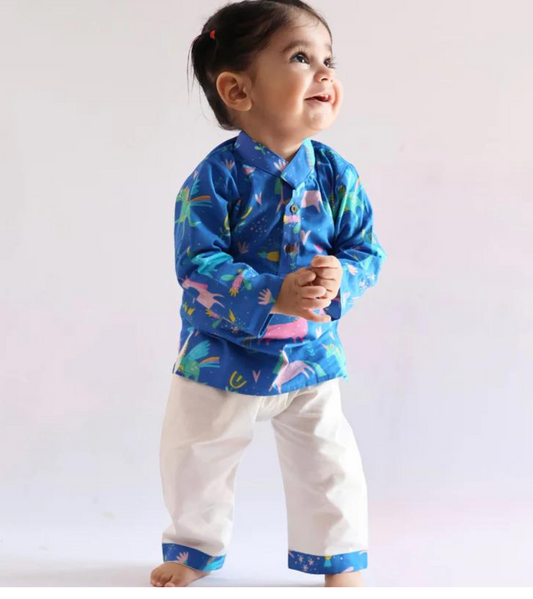 Beast4you Mystical Unicorn Kurta Set - Dark Blue