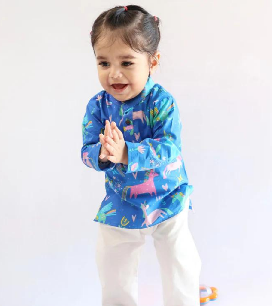 Beast4you Mystical Unicorn Kurta Set - Dark Blue