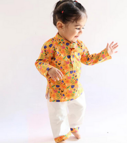 Beast4you Orange Floral Kurta Set