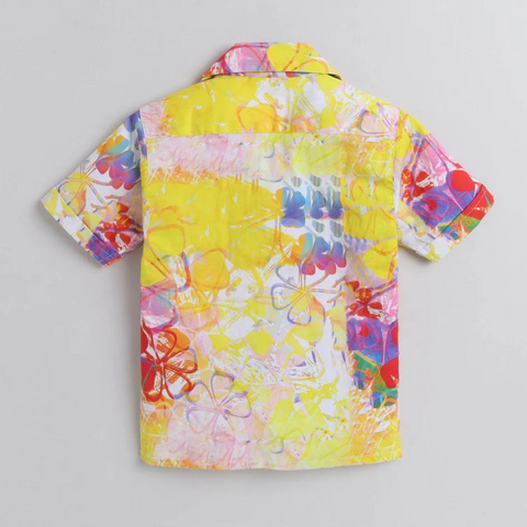 Beast4you Stencil floral Digital printed Shirt with White solid Shorts