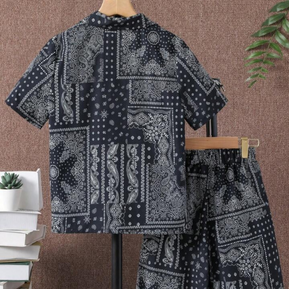 Beast4you Tween Boy Paisley Scarf Print Shirt & Shorts & Tee