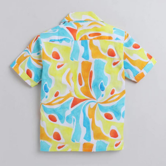 Beast4you Water colour Digital printed Shirt with Blue solid Shorts