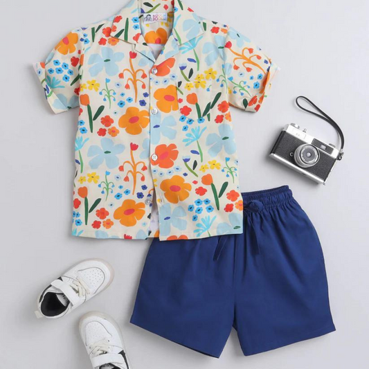 Beast4you Spring Spell Digital printed Shirt with Blue solid Shorts