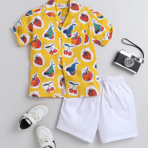 Beast4you Cherry digi Digital printed Shirt with White solid Shorts