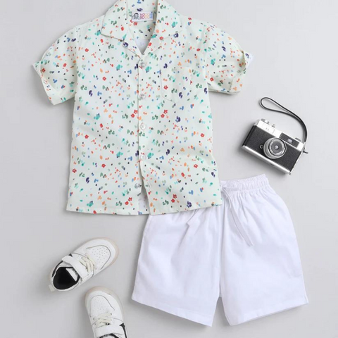 Beast4you Tiny Dots Digital printed Shirt with White solid Shorts