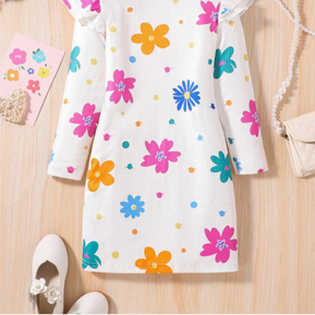 Young Girl Floral Print Ruffle Trim Dress