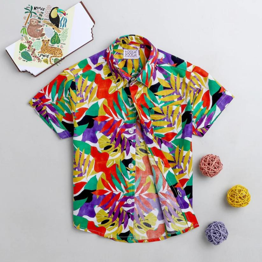 Beast4you Multi Palms Printed Half Sleeve Shirt