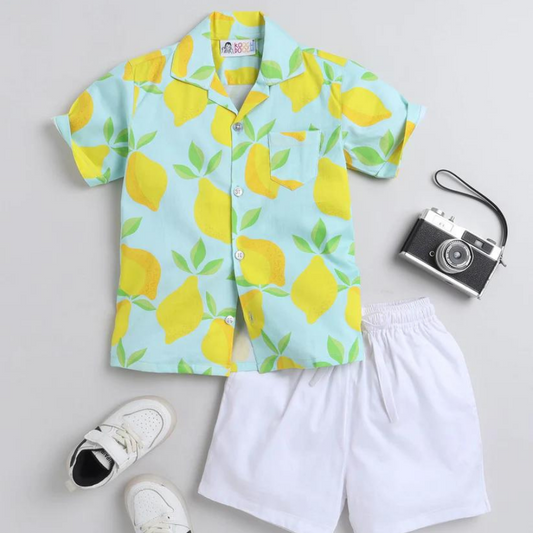 Beast4you Lemony Digital printed Shirt with White solid Shorts