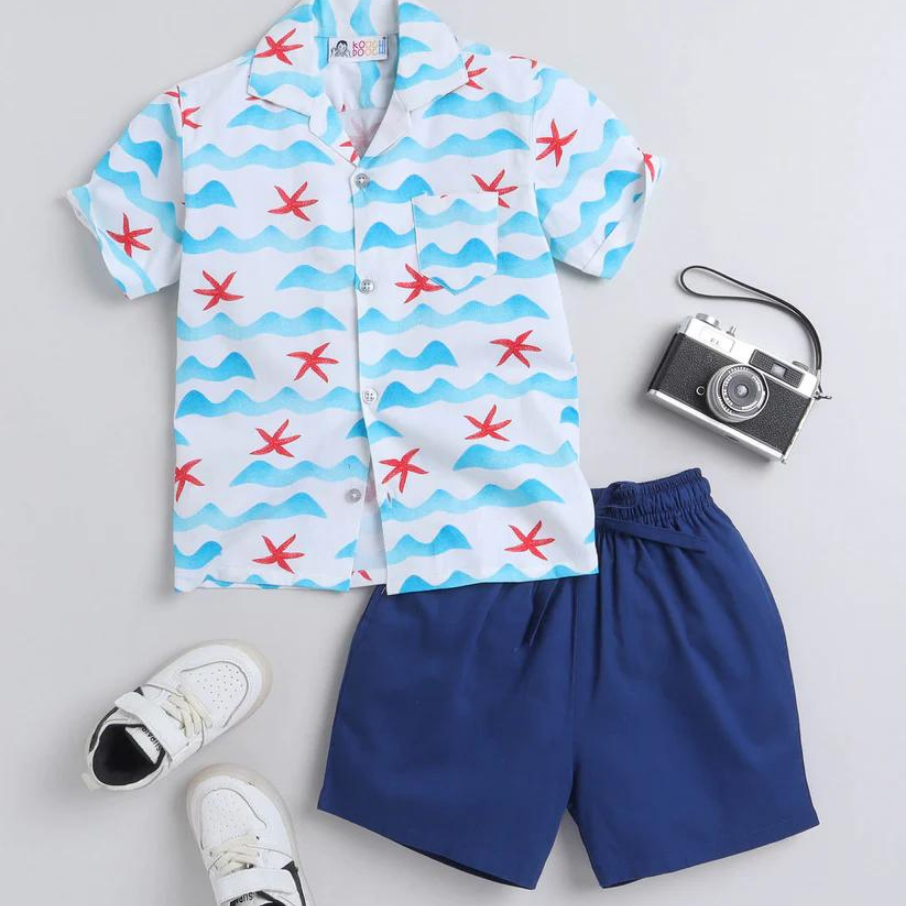 Beast4you Starfish Digital printed Shirt with Blue solid Shorts