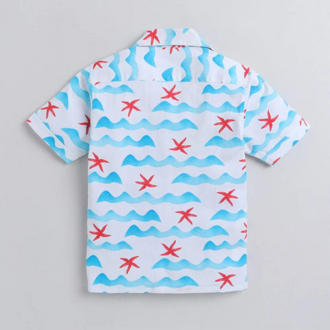 Beast4you Starfish Digital printed Shirt with Blue solid Shorts