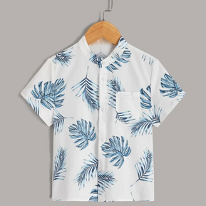 Beast4you Blue Floral Print Button Front Shirt For Boy.