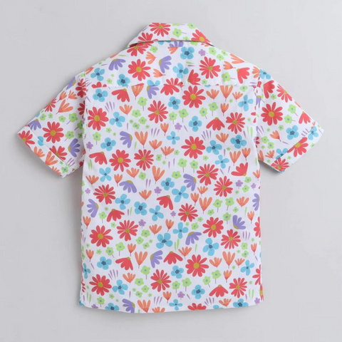 Beast4you Red Flower Digital printed Shirt with Blue solid Shorts