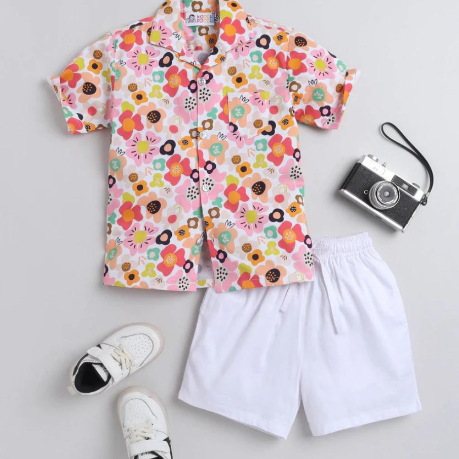 Beast4you Max Flower Digital printed Shirt with White solid Shorts