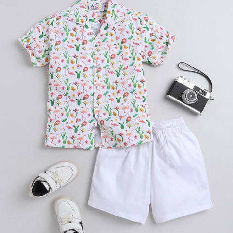 Beast4you Flamingo Digital printed Shirt with White solid shorts