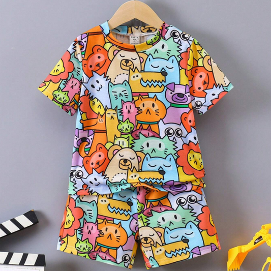 Beast4you Young Boy Cartoon Print 2pcs/Set