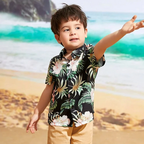 Beast4you Toddler Tropical Floral Button Front Shirt For Boy.