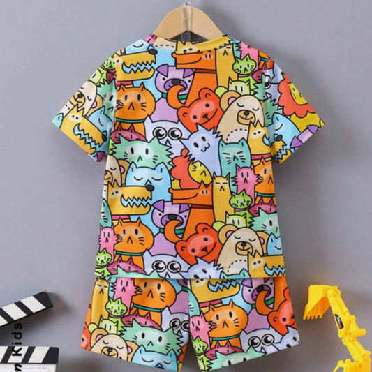 Beast4you Young Boy Cartoon Print 2pcs/Set