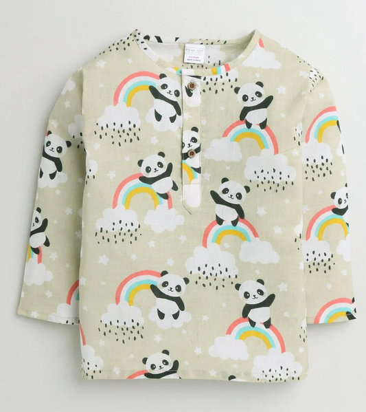 Beast4you Polka Tots Kurta Pyjama Set Rainbow Print - Cream