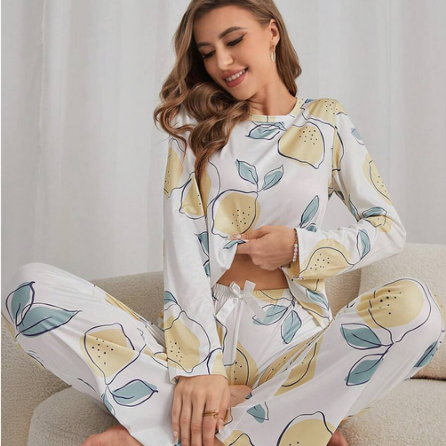 Beast4you Lemon Print Tee & Pants PJ Set