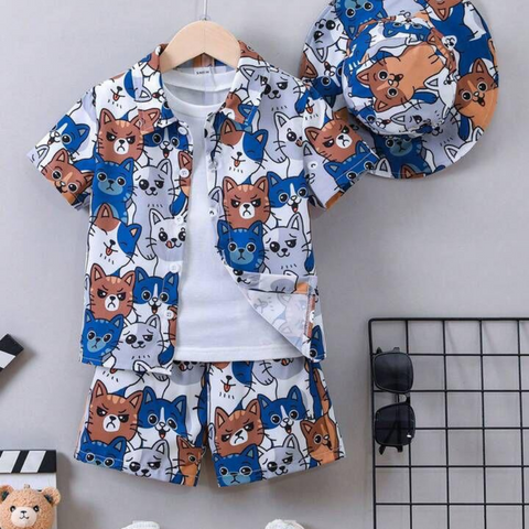 Beast4you Kids Apricot-Colored Smile Printed Shirt & Shorts Without tee Two Piece Set.