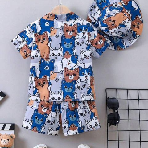 Beast4you Kids Apricot-Colored Smile Printed Shirt & Shorts Without tee Two Piece Set.