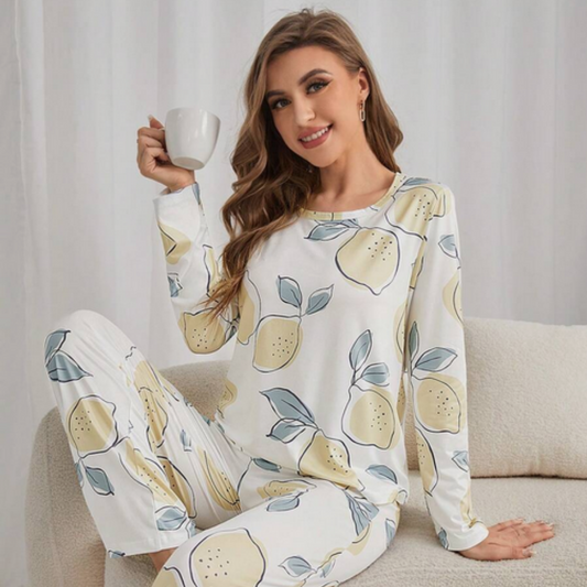 Beast4you Lemon Print Tee & Pants PJ Set