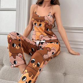 Beast4you Cartoon Printed Tank Top & Long Pants Pajama Set