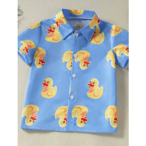 Beast4you Toddler Boy Duck Pattern & Button Front Shirt For Boy.